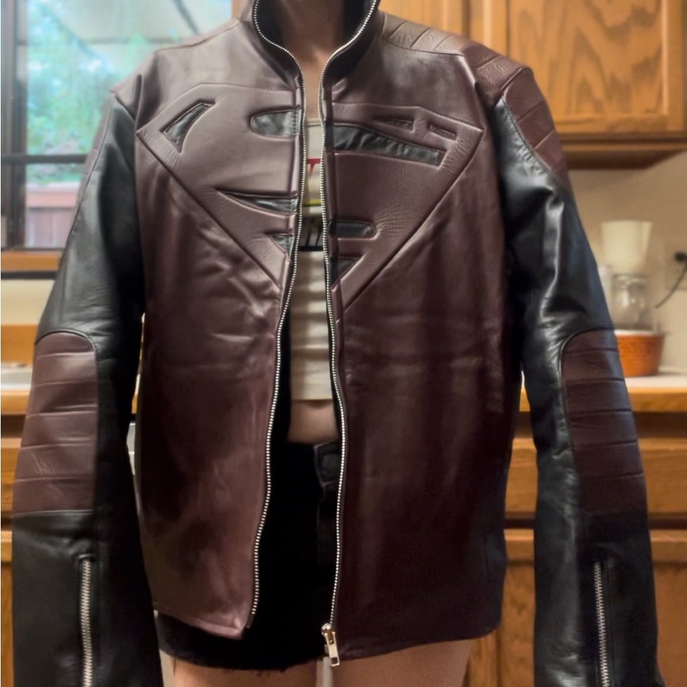 Superman logo fake leather jacket